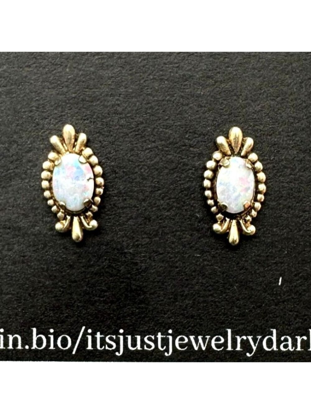 Womens Earrings 14K Yellow Gold Oval Opal Pierced Studs Best Gift Idea